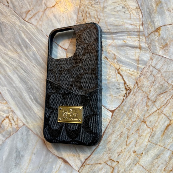 Coach Signature Canvas iPhone 14 Pro Max Case Black Gold Logo Emblem - Picture 7 of 9